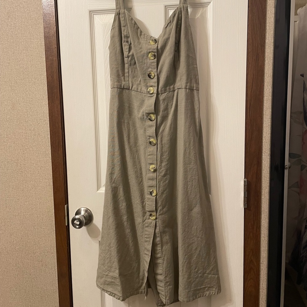 Japna, size large, cotton, green, button down, open back dress.